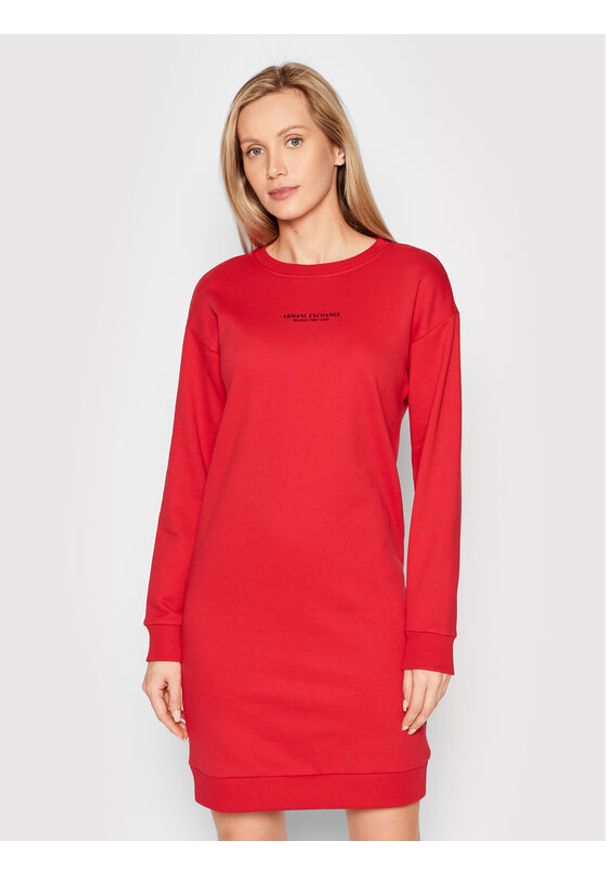 Sukienka dzianinowa Armani Exchange. Kolor: czerwony. Materiał: dzianina