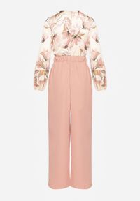 Renee - Różowy Kwiatowy Kombinezon z Kopertowym Dekoltem z Paskiem i Szerokimi Nogawkami Vinia. Okazja: na co dzień. Kolor: różowy. Wzór: kwiaty. Styl: casual, elegancki #5