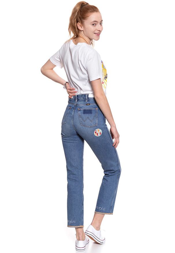 Wrangler - WRANGLER T SHIRT DAMSKI CROP TEE WHITE W7382EV12 112131028. Długość rękawa: krótki rękaw. Długość: krótkie. Wzór: nadruk