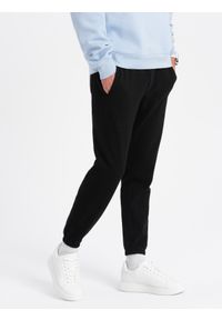 Ombre Clothing - Spodnie męskie dresowe CARROT ze strukturalnej dzianiny - czarne V8. Kolor: czarny. Materiał: dresówka, dzianina #6