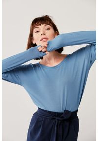 Marie Zélie - Bluzka Dioniza długi rękaw – szaroniebieska. Kolor: niebieski. Materiał: wiskoza, dzianina, materiał, elastan, tkanina. Długość rękawa: długi rękaw. Długość: długie #1