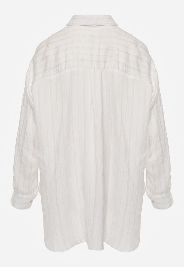 Renee - Biała Koszula z Wiskozy z Domieszką Lnu ze Strukturalnego Materiału Sewrita. Okazja: na spacer. Kolor: biały. Materiał: wiskoza, len, materiał. Styl: street