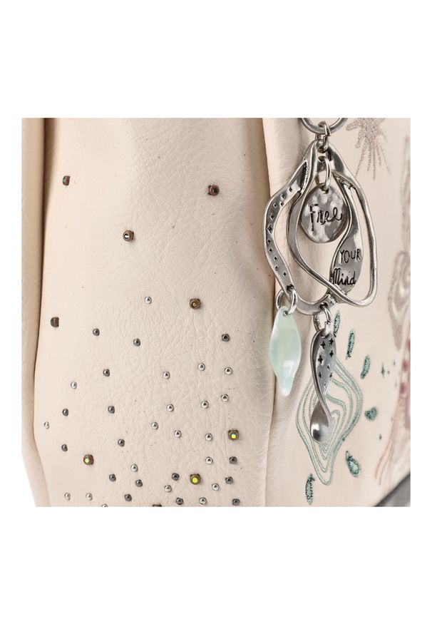 Beżowa Torebka Anekke Elegancka Listonoszka Damska. Kolor: beżowy. Wzór: aplikacja. Dodatki: z aplikacjami. Materiał: skórzane. Styl: elegancki. Rodzaj torebki: na ramię