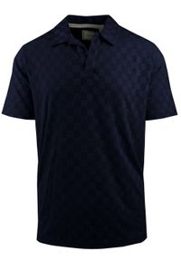 Męska Koszulka Polo z Dekoltem Bez Guzików - Brave Soul - Granatowa. Okazja: na co dzień. Typ kołnierza: polo. Kolor: niebieski. Materiał: elastan, poliester. Styl: casual #1