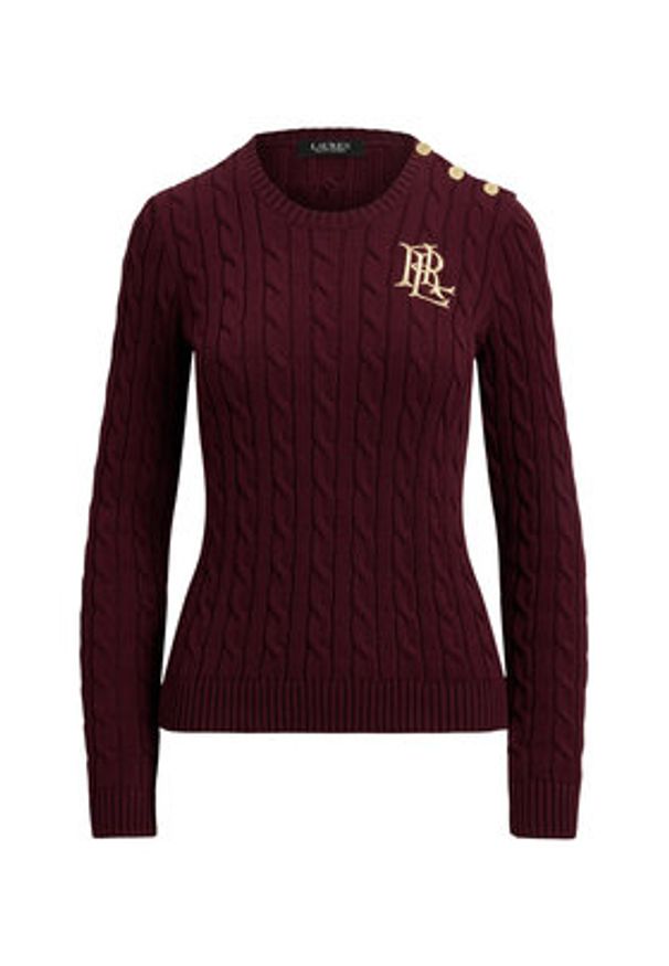 Lauren Ralph Lauren - LAUREN RALPH LAUREN Sweter 200932223015 Bordowy Slim Fit. Kolor: czerwony. Materiał: bawełna