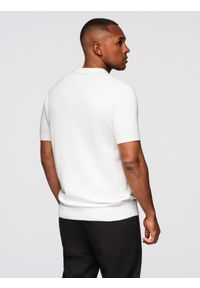 Ombre Clothing - Bawełniana koszulka męska polo ze strukturalnej dzianiny – złamana biel V4 - Rozmiar: XXL. Okazja: do pracy, na co dzień. Typ kołnierza: polo. Materiał: bawełna, dzianina. Długość: krótkie. Styl: casual, elegancki #2