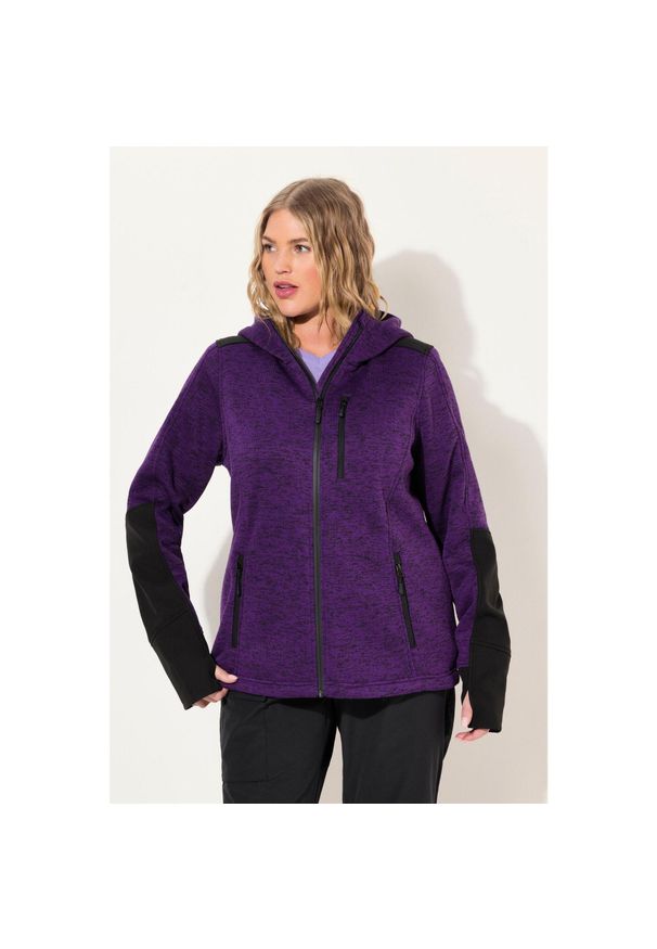 ULLA POPKEN - Damskie Kurtka polarowa odblaskowe nadruki kaptur otwór na kciuk. Kolekcja: plus size. Kolor: fioletowy. Materiał: poliester, materiał. Wzór: nadruk