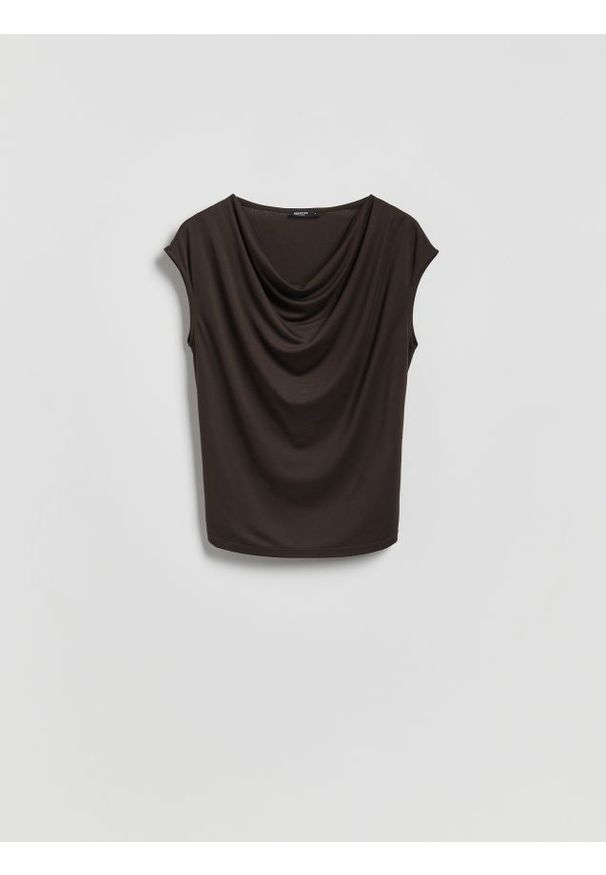 Reserved - Bluzka z modalem - ciemnobrązowy. Kolor: brązowy. Materiał: dzianina