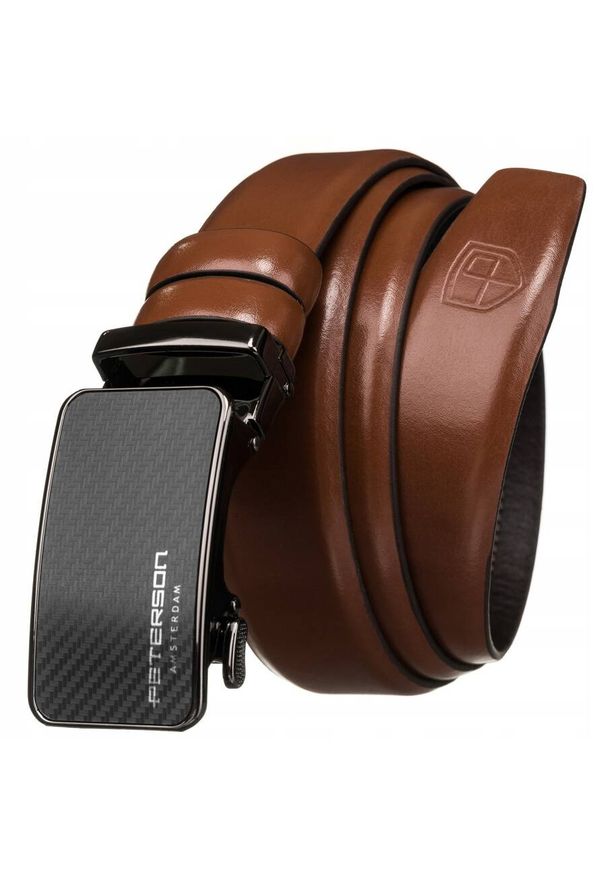 Pasek męski Peterson PTN A002 BROWN brązowy. Kolor: brązowy. Materiał: jeans, skóra