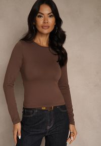Renee - Brązowa Bluzka Longsleeve z Bawełny Avelfia. Okazja: na co dzień. Kolor: brązowy. Materiał: bawełna. Długość rękawa: długi rękaw. Styl: casual, elegancki #5