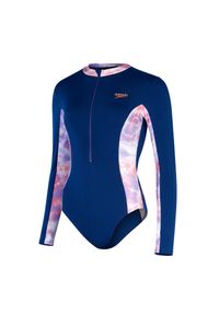 Damski 1-częściowy kostium kąpielowy z długim rękawem Speedo. Kolor: fioletowy, niebieski, wielokolorowy. Długość: długie #1
