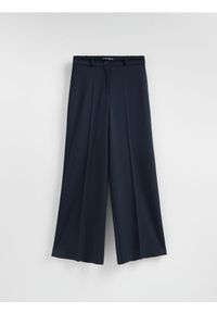 Reserved - Szerokie spodnie z kantem - granatowy. Kolor: niebieski. Materiał: wiskoza, tkanina #1