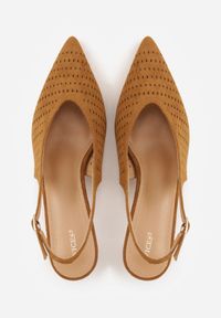 Renee - Brązowe Czółenka Slingback VICES na Kaczuszce z Ażurową Cholewką Klephei. Zapięcie: pasek. Kolor: brązowy. Materiał: jeans, skóra, koronka. Szerokość cholewki: normalna. Wzór: ażurowy. Obcas: na szpilce #3