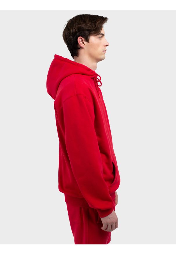 Big-Star - Bluza męska z kapturem czerwona Litsoner 603. Okazja: na spacer. Typ kołnierza: kaptur. Kolor: czerwony. Materiał: dzianina, żakard. Wzór: aplikacja. Sezon: zima, jesień. Styl: sportowy