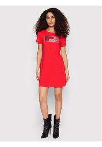 Love Moschino - LOVE MOSCHINO Sukienka codzienna W592917E 1951 Czerwony Regular Fit. Okazja: na co dzień. Kolor: czerwony. Materiał: bawełna. Typ sukienki: proste. Styl: casual #2