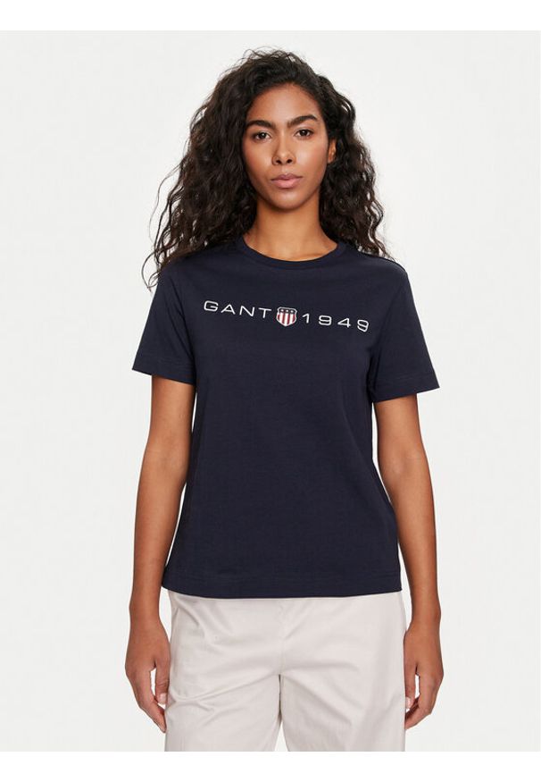 GANT - Gant T-Shirt Archive Shield 4200753 Granatowy Regular Fit. Kolor: niebieski. Materiał: bawełna