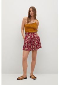 mango - Mango Szorty BORA damskie kolor czerwony wzorzyste high waist. Okazja: na co dzień. Stan: podwyższony. Kolor: czerwony. Materiał: włókno. Styl: casual #2