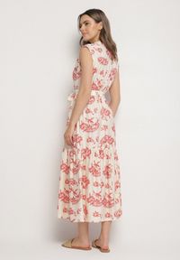 Born2be - Beżowo-Różowa Wiskozowa Sukienka w Abstrakcyjny Wzór z Paskiem Rinoriela. Okazja: na co dzień. Kolor: różowy. Materiał: wiskoza. Wzór: aplikacja. Typ sukienki: proste. Styl: casual, elegancki #3