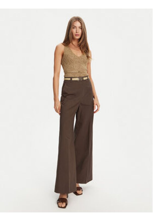 TwinSet - TWINSET Spodnie palazzo 251TT2105 Brązowy Wide Leg. Kolor: brązowy. Materiał: bawełna