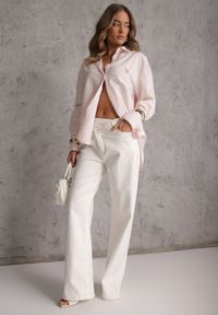 Renee - Różowa Koszula z Bawełną w Paski z Haftowaną Aplikacją Serca Sewrona. Okazja: na co dzień. Kolor: różowy. Materiał: bawełna. Wzór: aplikacja, haft, paski. Styl: casual, klasyczny #3