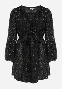 Born2be - Czarna Sukienka Cekinowa z Kopertowym Dekoltem Cidoly. Okazja: na co dzień. Typ kołnierza: dekolt kopertowy. Kolor: czarny. Typ sukienki: kopertowe. Styl: elegancki, casual, rockowy #4