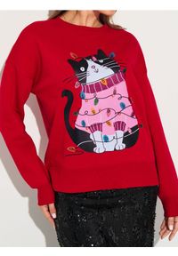 Sinsay - Bluza crewneck z motywem świątecznym - czerwony. Kolor: czerwony
