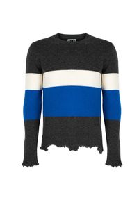 Les Hommes Sweter | UHK105-643U | Round Neck Sweater Breast Stripes | Mężczyzna | Biały, Niebieski, Szary. Okazja: na co dzień. Kolor: niebieski, wielokolorowy, szary, biały. Materiał: wełna. Styl: casual #8