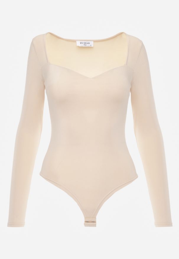 Renee - Beżowe Body z Kwadratowym Dekoltem Macotte. Typ kołnierza: dekolt kwadratowy. Kolor: beżowy. Materiał: jeans, materiał, wiskoza, skóra. Długość rękawa: długi rękaw. Długość: długie. Styl: elegancki