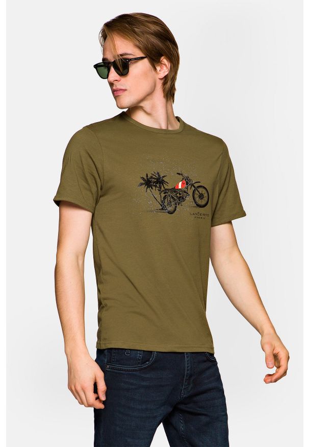Lancerto - Koszulka Khaki Bawełniana Albie. Kolor: zielony, brązowy. Materiał: bawełna