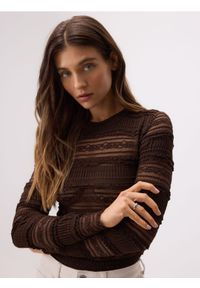 Reserved - Koronkowy longsleeve - ciemnobrązowy. Kolor: brązowy. Materiał: koronka. Długość rękawa: długi rękaw