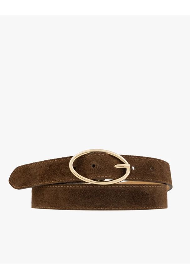 Ryłko - Jasnobrązowy pasek ze skóry welurowej. Kolor: brązowy. Materiał: welur, skóra