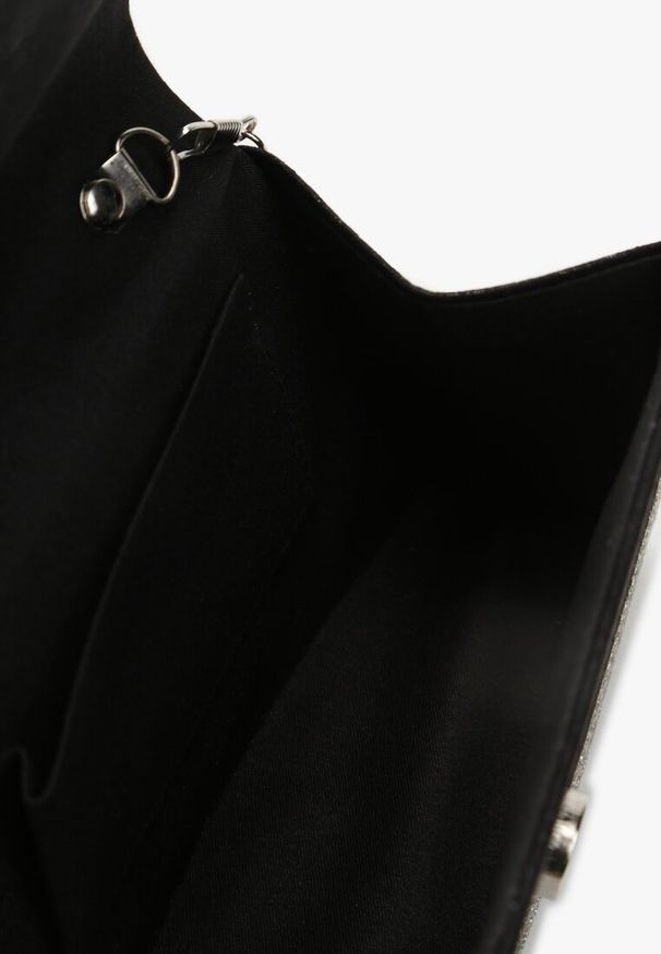 Renee - Czarna Połyskująca Torebka w Cyrkonie z Rączką Klesja. Kolor: czarny. Styl: elegancki. Rodzaj torebki: na ramię