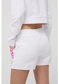 EA7 Emporio Armani szorty damskie kolor biały z nadrukiem high waist. Okazja: na co dzień. Stan: podwyższony. Kolor: biały. Materiał: materiał, dzianina. Wzór: nadruk. Styl: casual #4
