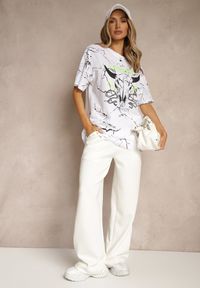 Renee - Biała Bawełniana Koszulka T-shirt z Nadrukiem Lanessae. Okazja: na co dzień, na imprezę. Kolor: biały. Materiał: bawełna. Wzór: nadruk. Styl: klasyczny, casual, elegancki #5