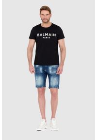 Balmain - BALMAIN Czarny t-shirt męski ze srebrnym logo, Rozmiar 2XL. Kolor: czarny #4