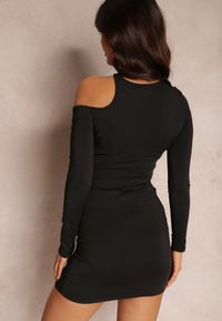 Renee - Czarna Sukienka Eunassa. Kolor: czarny. Długość rękawa: długi rękaw. Typ sukienki: asymetryczne. Styl: glamour. Długość: mini #4