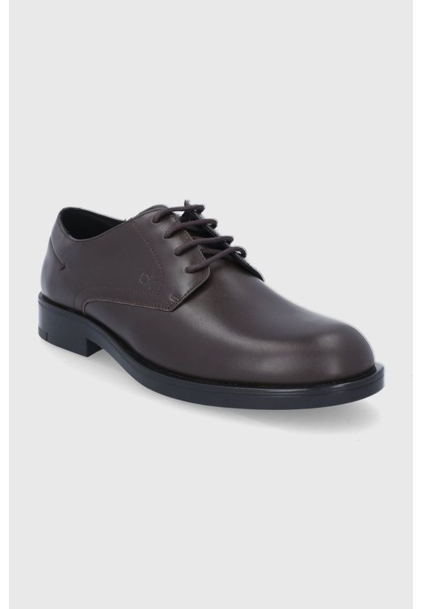 Calvin Klein - Buty skórzane. Nosek buta: okrągły. Zapięcie: sznurówki. Kolor: brązowy. Materiał: skóra