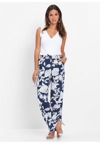 bonprix - Spodnie palazzo z lejącej wiskozy. Kolor: niebieski. Materiał: wiskoza. Wzór: nadruk. Styl: elegancki #2