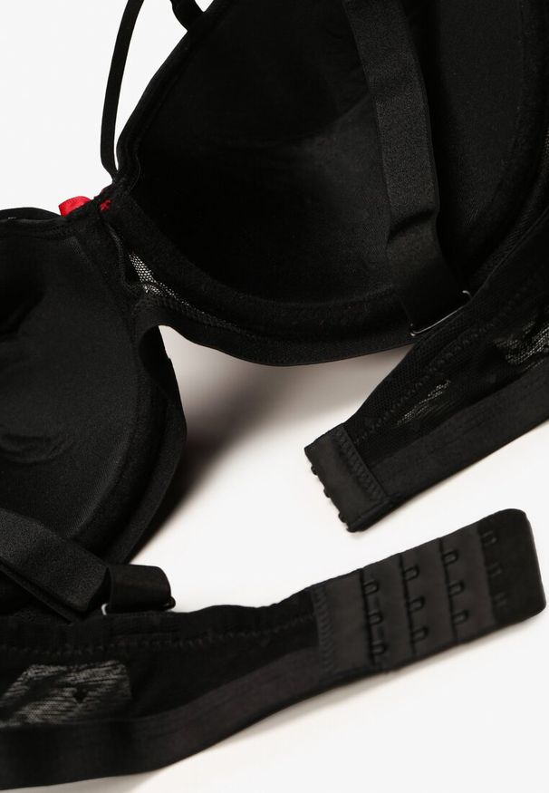 Born2be - Czarno-Czerwony Biustonosz Full Cup z Ozdobnymi Paseczkami Widiana. Kolor: czarny. Rodzaj stanika: odpinane ramiączka