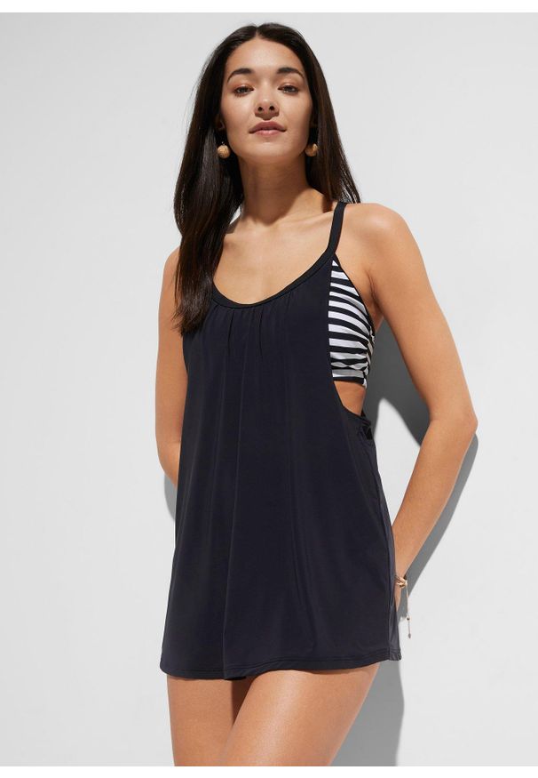 bonprix - Długie tankini z efektem warstw (komplet 2-cz.). Kolor: czarny. Długość rękawa: na ramiączkach. Długość: długie. Styl: elegancki