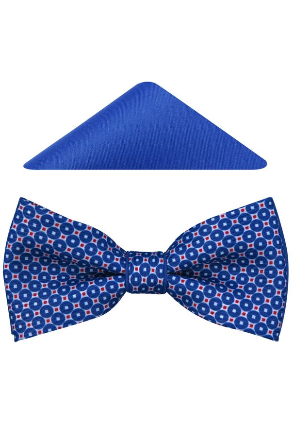 Modini - Niebieska mucha męska w grochy i kwadraty A109. Kolor: niebieski. Materiał: poliester, tkanina. Wzór: grochy. Styl: elegancki