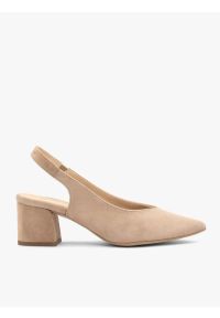 Ryłko - Beżowe czółenka damskie slingack bez pięty. Okazja: na co dzień. Zapięcie: bez zapięcia. Kolor: beżowy. Materiał: skóra, welur. Sezon: lato. Obcas: na obcasie. Styl: casual, street. Wysokość obcasa: średni #1