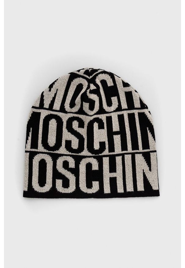 MOSCHINO - Moschino czapka wełniana kolor czarny wełniana. Kolor: czarny. Materiał: wełna. Wzór: ze splotem