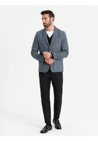 Ombre Clothing - Żakardowa marynarka męska w delikatną kratę - grafitowa V1. Kolor: szary. Materiał: żakard #4