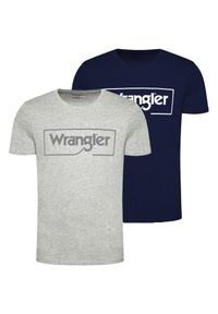 Wrangler - 2PAK WRANGLER FRAME LOGO TEE MĘSKI T-SHIRT KOSZULKA NADRUK MID GREY NAVY. Wzór: nadruk