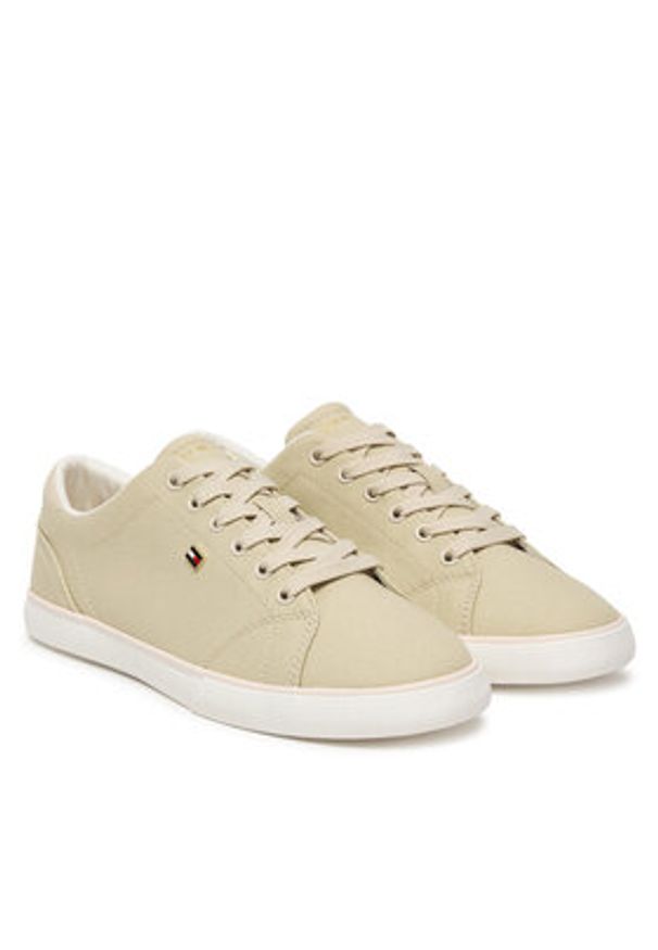 TOMMY HILFIGER - Tommy Hilfiger Sneakersy Th Low Profile Vulc Canvas FW0FW09102 Beżowy. Kolor: beżowy. Materiał: materiał