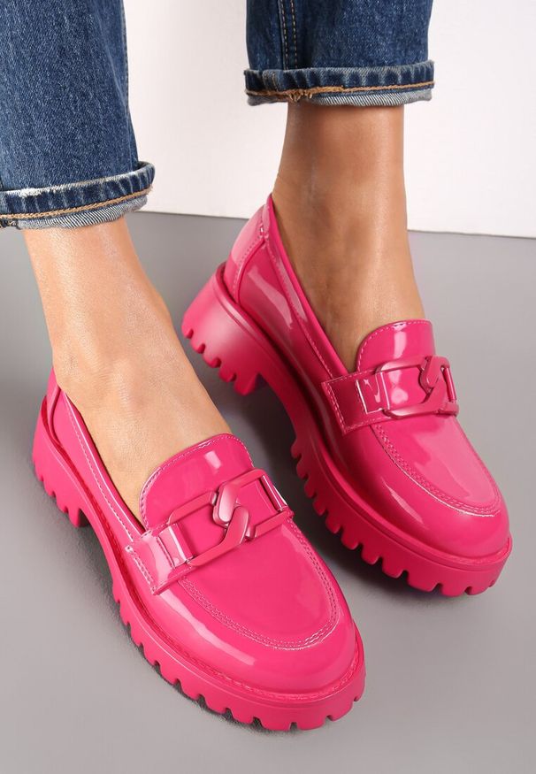 Born2be - Fuksjowe Mokasyny Quasar. Wysokość cholewki: przed kostkę. Kolor: różowy. Materiał: lakier, jeans, skóra. Szerokość cholewki: normalna. Obcas: na obcasie. Styl: elegancki
