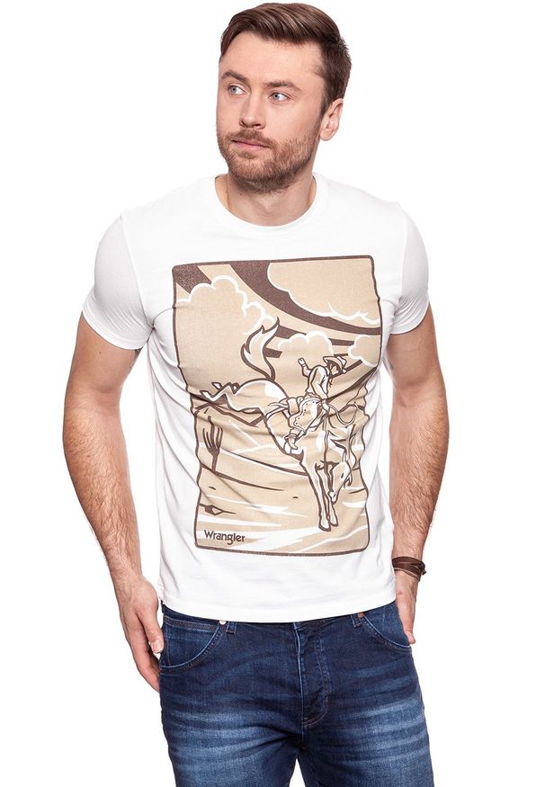 Wrangler - KOSZULKA WRANGLER WESTERN GRAPHIC TEE VINTAGE WHITE W7B94FK1Y 112131567. Wzór: nadruk. Styl: vintage