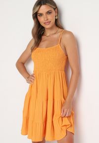 Born2be - Pomarańczowa Rozkloszowana Sukienka na Ramiączkach z Gumkami w Talii Ageridia. Kolor: pomarańczowy. Długość rękawa: na ramiączkach. Styl: elegancki #4