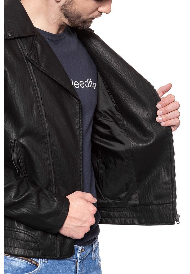 Wrangler - KURTKA SKÓRZANA WRANGLER PU LEATHER JACKET BLACK W4744VI01 112129037. Okazja: na co dzień. Materiał: jeans, skóra ekologiczna. Styl: casual